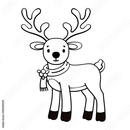 Santa Claus's Christmas deer. For printable children's coloring pages or books.