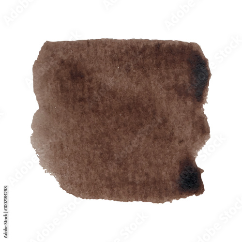 Watercolor Brushstroke. Burnt umber color. Dark Brown patch of texture paint. Vector illustration isolated on white background
