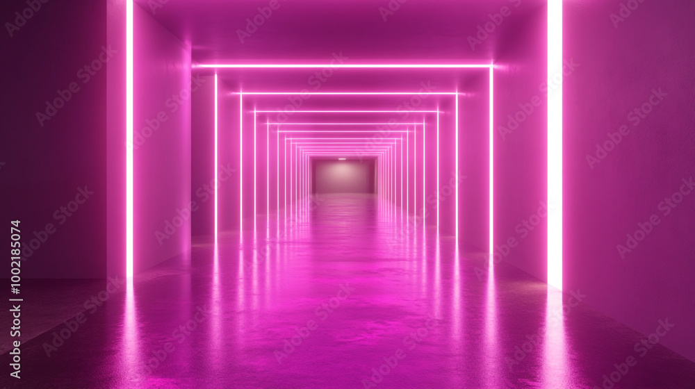 3d rendering abstract neon background empty square. Futuristic Neon Pink Corridor With Glowing Lights 3d rendering abstract neon background empty square. Futuristic Neon Pink Corridor With Glowing Lights