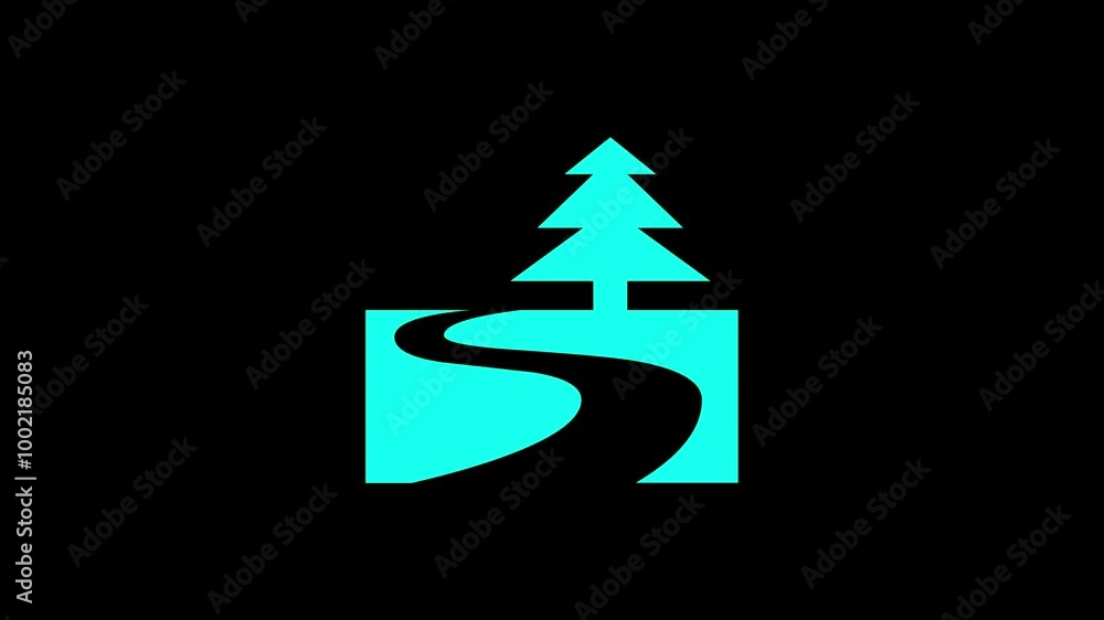 National park with tree shape icon animation on black background National park with tree shape icon animation on black background
