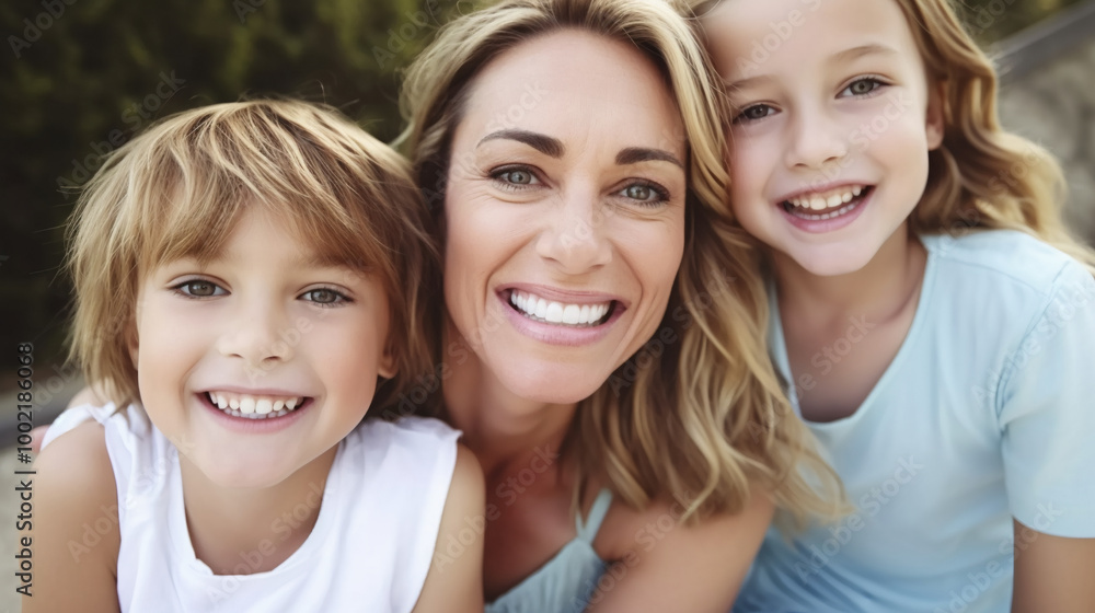 A portrait of a mother with her two children A portrait of a mother with her two children