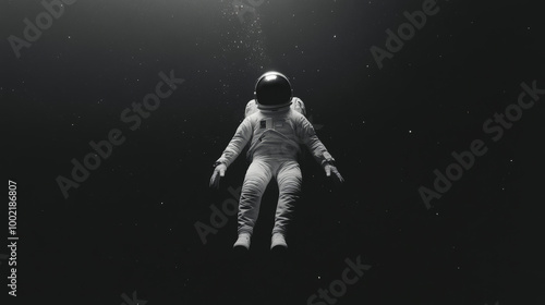 An astronaut floating in the dark, endless space