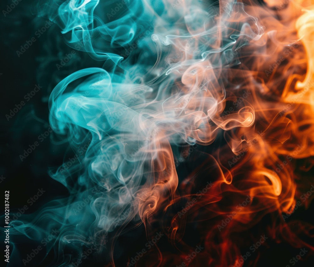 Abstract smoke art with blue and orange hues. AI. Abstract smoke art with blue and orange hues. AI.