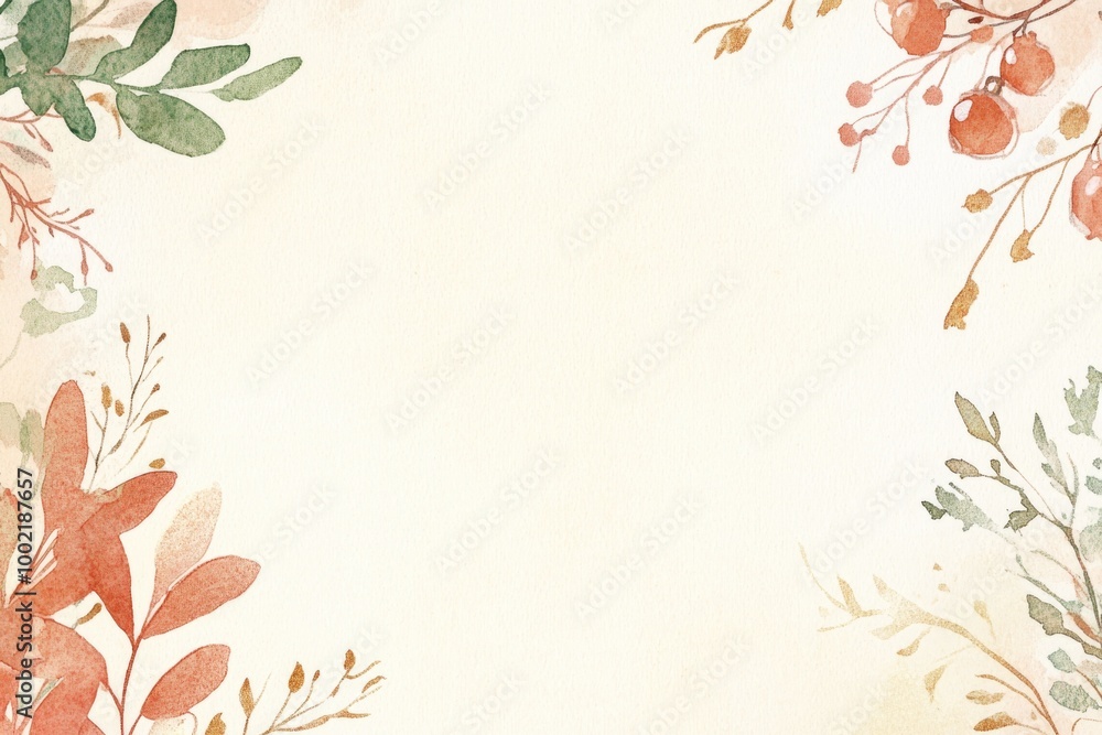 Elegant Watercolor Illustration Background with Autumnal Foliage – Ideal for Print, Cards, and Posters