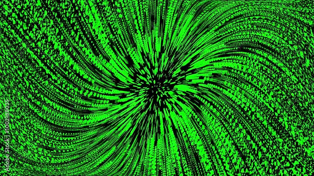 Green abstract particle lines waves and moving background
