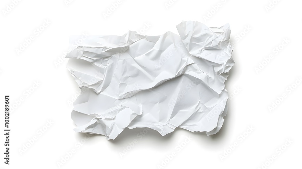 Obraz premium Crumpled and Torn Sheet of Paper Isolated on a Plain White Background with Graphic Design and Texture Elements