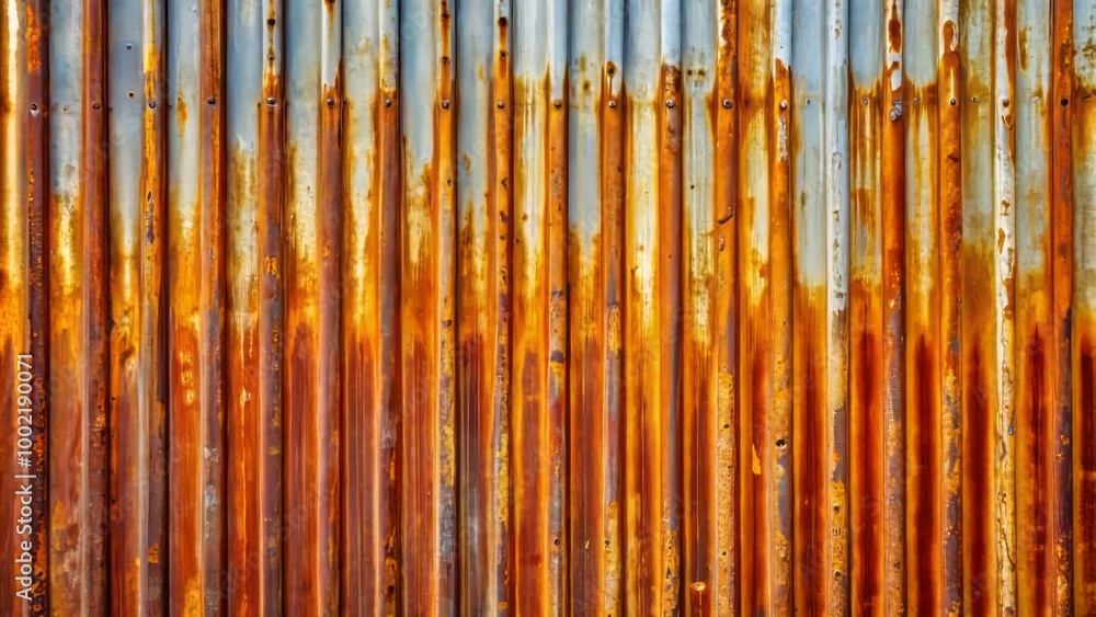 Obraz premium Rusty galvanized fence texture offers a seamless background perfect for industrial design projects, showcasing unique