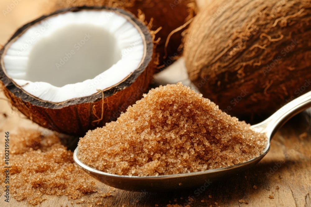 Coconut Sugar Sweetener. Organic Brown Sugar from Coconut for Natural Sweet Food Coconut Sugar Sweetener. Organic Brown Sugar from Coconut for Natural Sweet Food