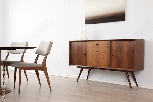 MidCentury Modern Dining Room with Wooden Table and Chairs