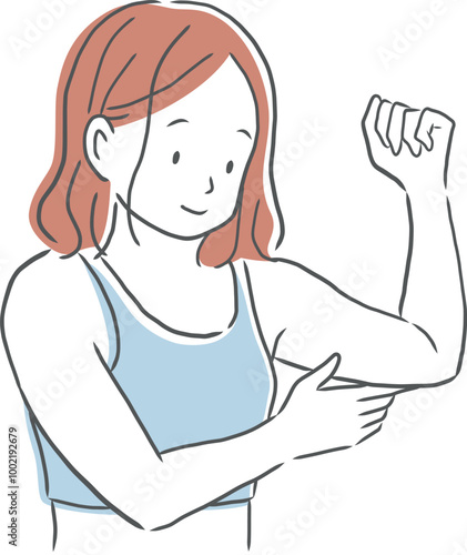 綺麗になった二の腕を笑顔で触る女性のイラスト素材