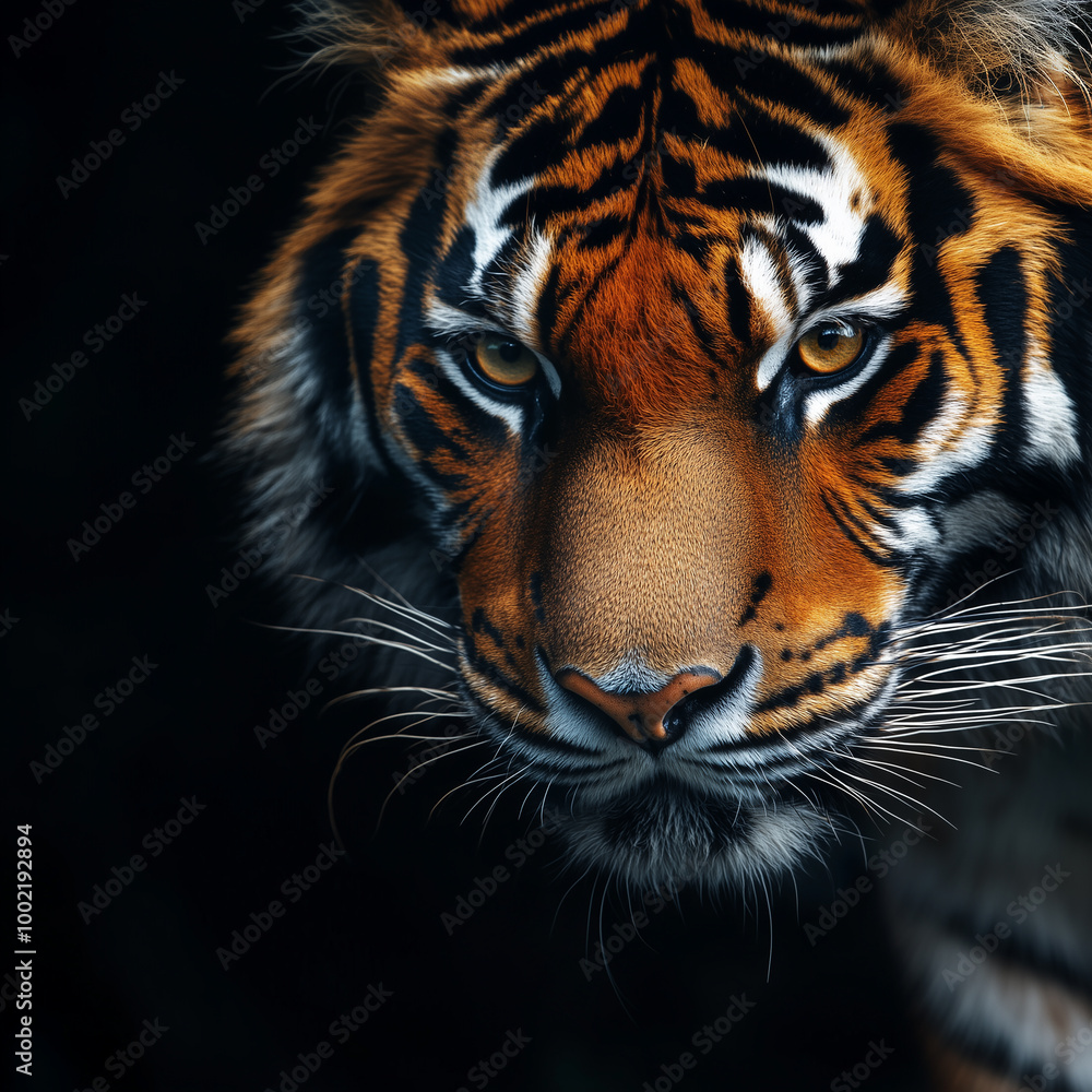Obraz premium Creative animal concept of tiger, copy text space, artwork