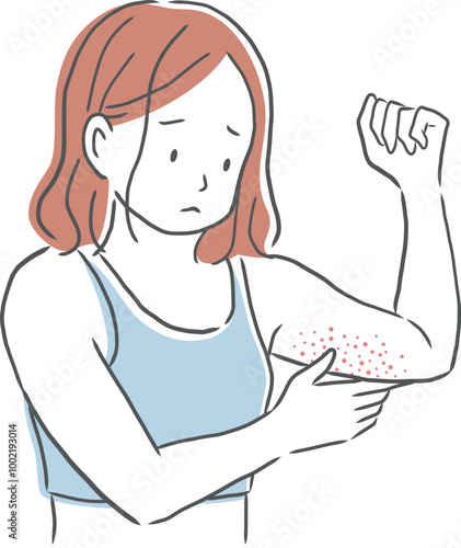 肌荒れした二の腕を気にする女性のイラスト素材