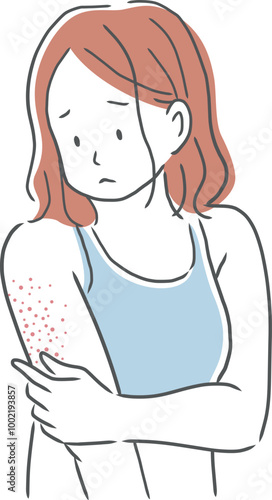 肌荒れした二の腕を気にする女性のイラスト素材