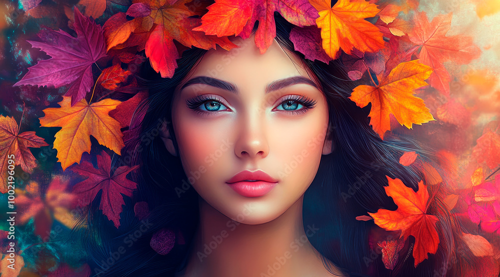 Fall Leaves Portrati Digital Art. Generative AI Fall Leaves Portrati Digital Art. Generative AI
