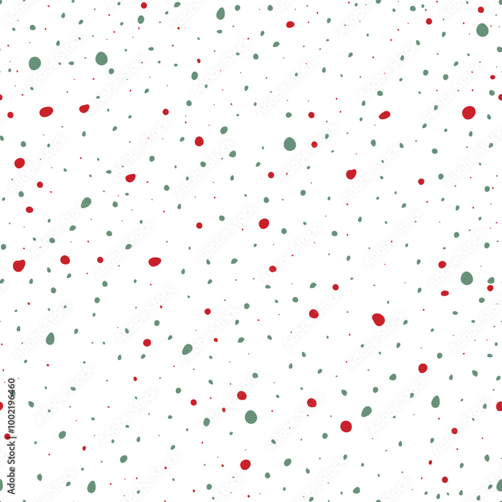 Seamless pattern with green and red spots, X-Mass pattern with spots on white background. Vector illustration with different sizes spots. Seamless pattern with green and red spots, X-Mass pattern with spots on white background. Vector illustration with different sizes spots.
