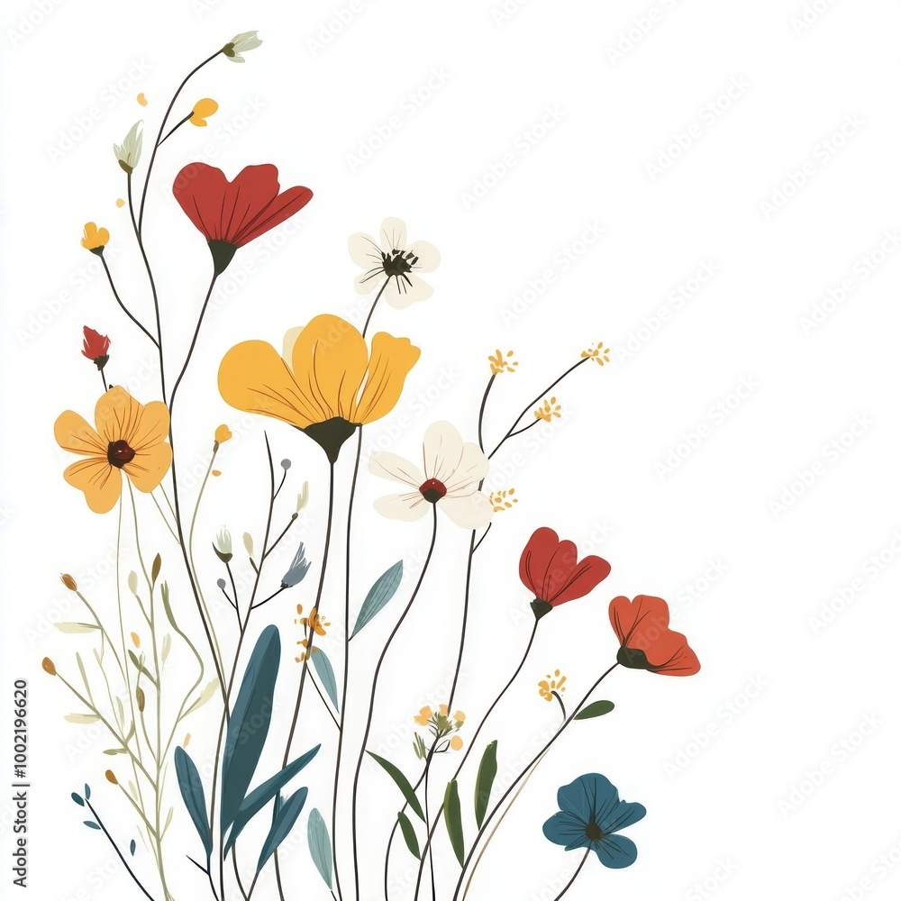 Fototapeta premium Blank card with flowers. Abstract organic flowers isolated on white background.