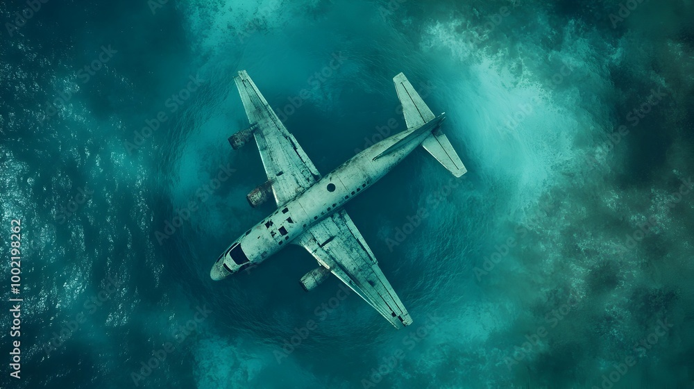 Ethereal Plane Caught in Bermuda Triangle Whirlpool of Water and Light Surreal and Captivating Aerial Transportation Wreck Scene with Mysterious Underwater Vortex and Ethereal Lighting Effects Ethereal Plane Caught in Bermuda Triangle Whirlpool of Water and Light Surreal and Captivating Aerial Transportation Wreck Scene with Mysterious Underwater Vortex and Ethereal Lighting Effects