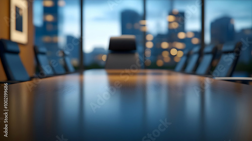 Wallpaper Mural A modern conference room with a sleek table and city view, perfect for meetings and presentations. Torontodigital.ca