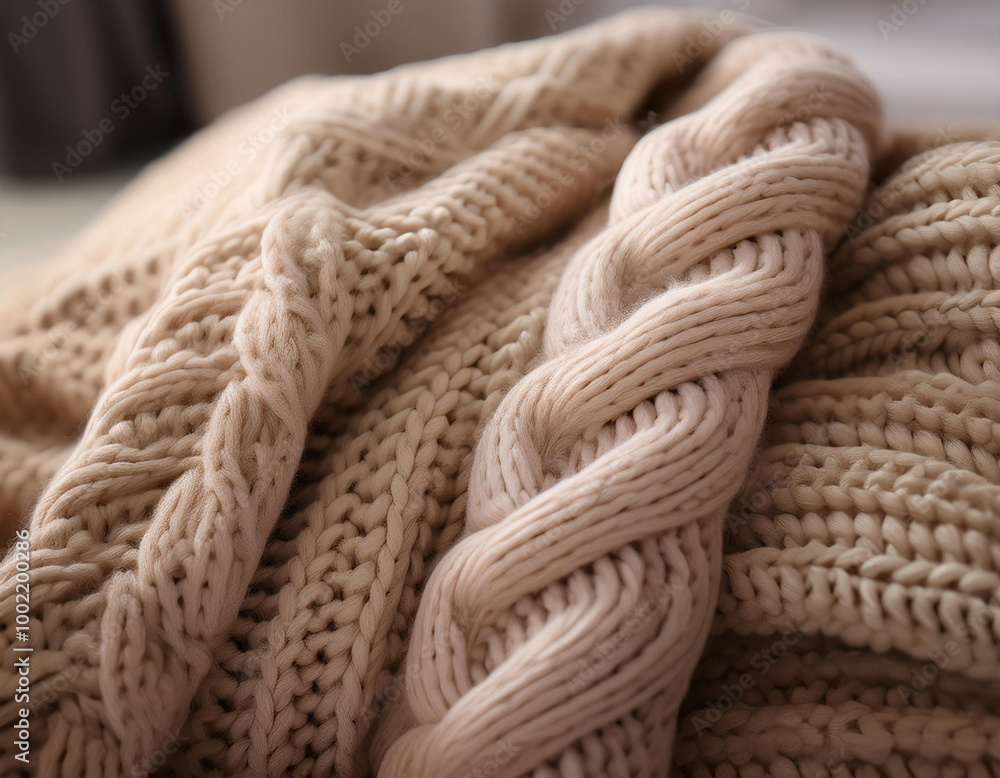 Close-Up of a Knit Blanket with Cozy Textures Close-Up of a Knit Blanket with Cozy Textures