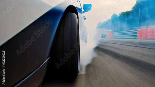 Exciting car drifting at a local racetrack during sunny afternoon