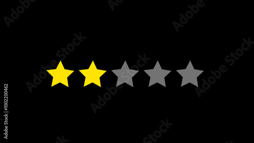 Online customer satisfaction review survey rating stars icon. Customer Ratings. Two stars give feedback isolated on black background