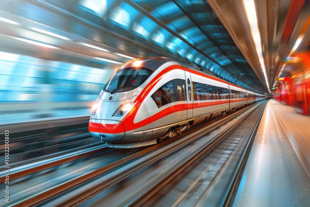 Futuristic High-Speed Electric Train in Motion for Efficient Urban Transportation
Futuristic High-Speed Electric Train in Motion for Efficient Urban Transportation
