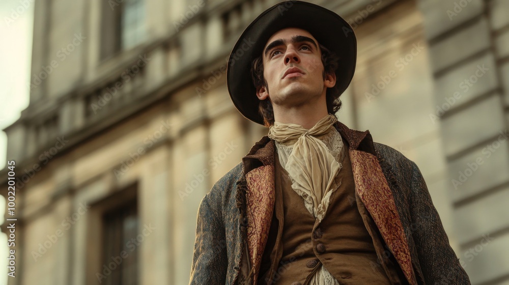 Young Man in 18th Century Clothing Looking Upward Young Man in 18th Century Clothing Looking Upward