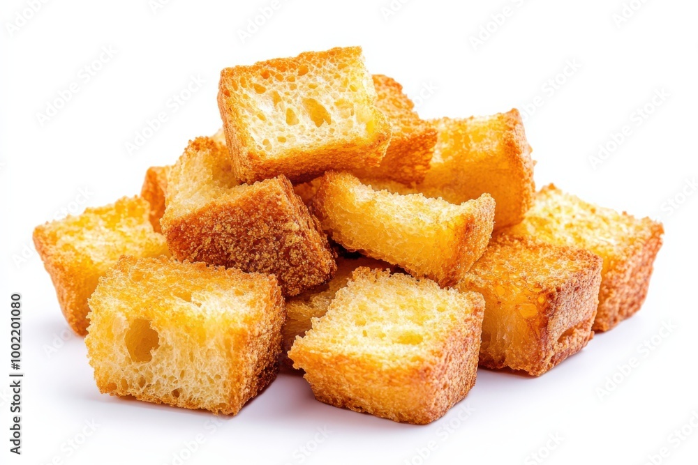 Croutons Isolated. Delicious and Crispy Bread Snack with Fried Texture Croutons Isolated. Delicious and Crispy Bread Snack with Fried Texture