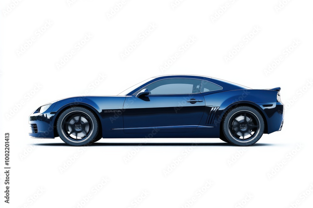 Dark Blue Car. Speeding Vehicle with Industry Grade Tires on White Background Dark Blue Car. Speeding Vehicle with Industry Grade Tires on White Background