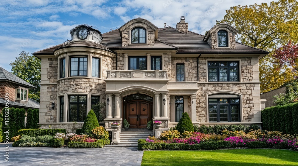 Large, luxurious house in a peaceful city street, with plenty of space for copy in the background. Large, luxurious house in a peaceful city street, with plenty of space for copy in the background.
