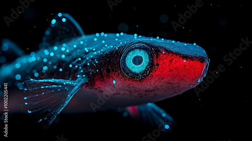 Mesmerizing close up photograph showcasing the striking phosphorescent markings and rugged features of a deep sea spiny dogfish shark a mysterious and ancient predator of the ocean s depths photo