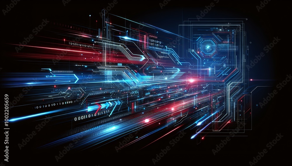 An illustration of futuristic digital interface with flowing data visualizations An illustration of futuristic digital interface with flowing data visualizations