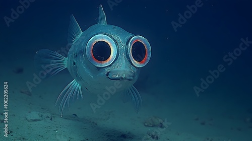 Mesmerizing Close up of a Glowing Metallic Deep Sea Hatchetfish with Captivating Large Eyes  This rare and exotic aquatic creature showcases its unique metallic photo