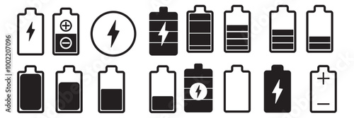 Battery icon set. battery charge level. battery Charging icon