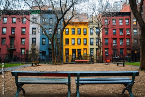 East Village. Tompkins Square Park with Colorful Buildings in Beautiful New York City photo