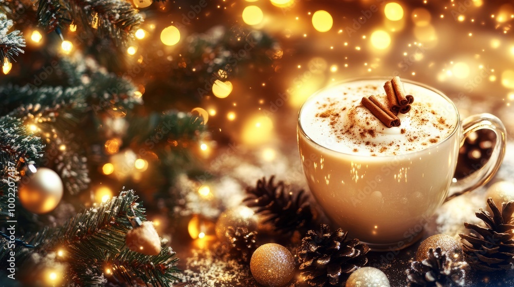 Eggnog Banner with Glowing Christmas Lights and Nutmeg Topping Eggnog Banner with Glowing Christmas Lights and Nutmeg Topping
