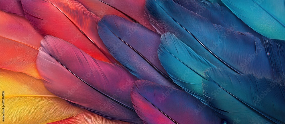 Vibrant Close-Up of Colorful Feathers in a Beautiful Gradient Pattern Vibrant Close-Up of Colorful Feathers in a Beautiful Gradient Pattern