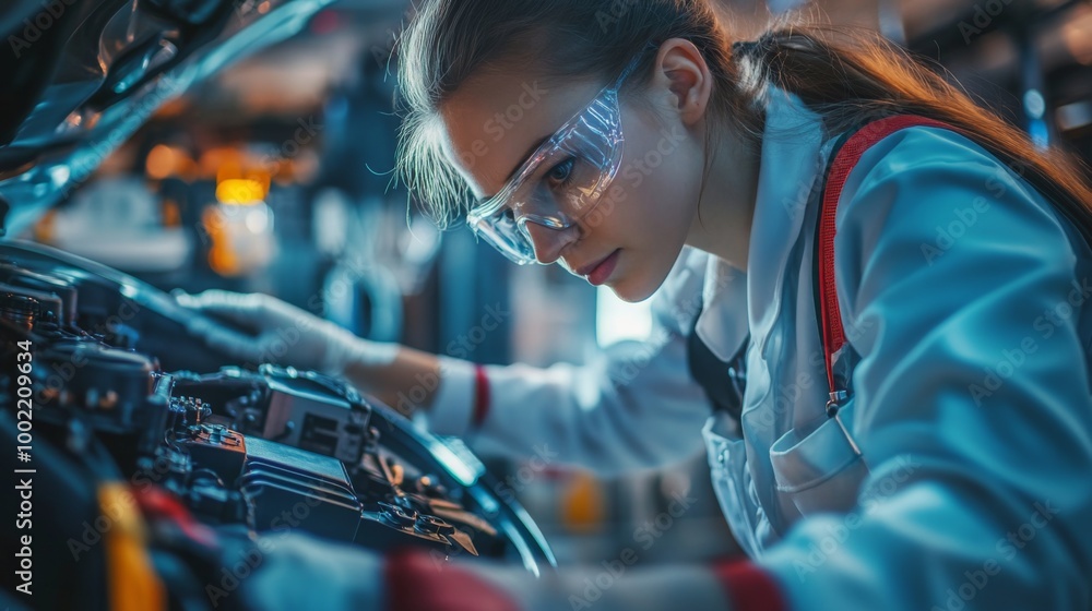 A Female Mechanic Working Under the Hood of a Car A Female Mechanic Working Under the Hood of a Car