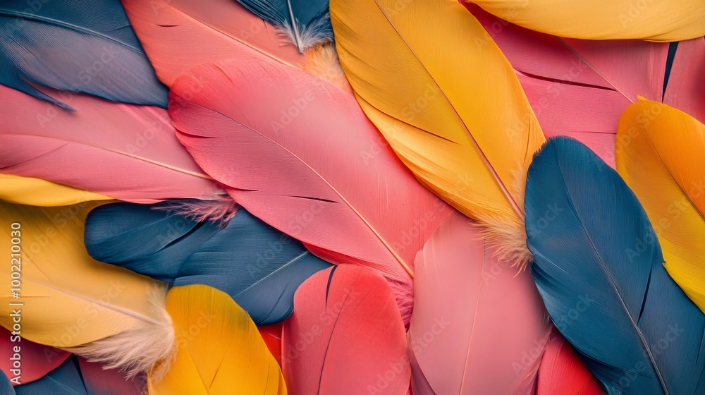 Naklejka premium Flat lay of multicolored feathers arranged in a balanced pattern with fine details