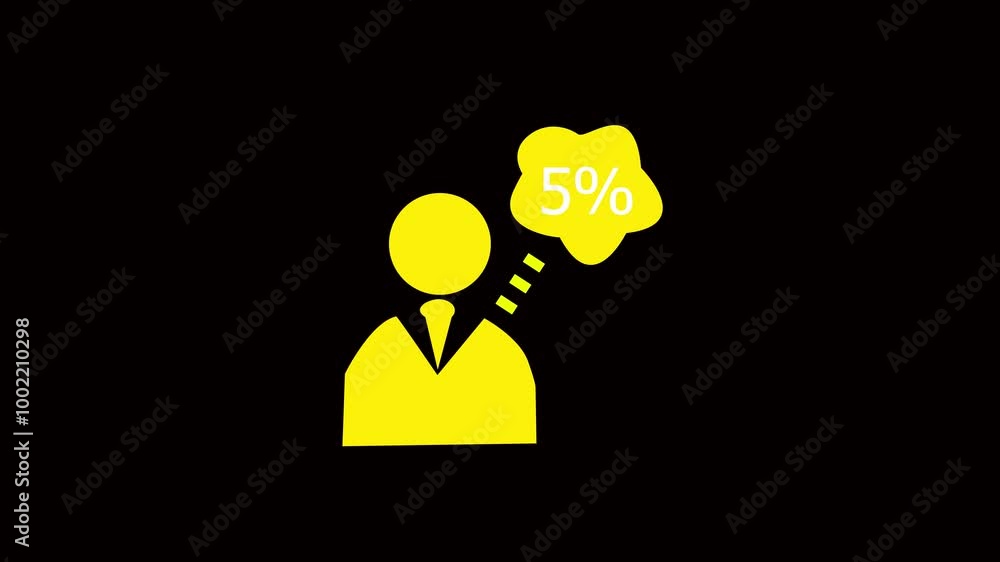 5% discount product sale idea. Person with animated bubble 5% discount symbol icon on a black background. The person in the keyhole. 5% discount product sale idea. Person with animated bubble 5% discount symbol icon on a black background. The person in the keyhole.