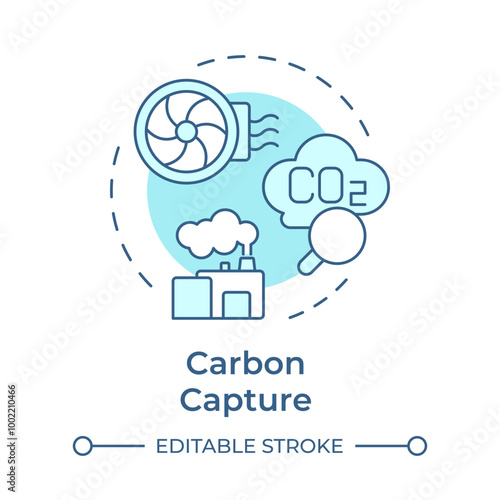 Carbon capture soft blue concept icon. Co2 emission, greenhouse gas. Filtration system. Round shape line illustration. Abstract idea. Graphic design. Easy to use infographic, presentation