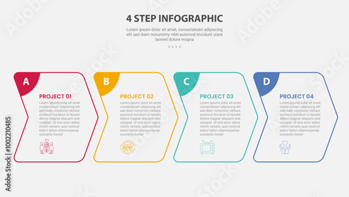 4 points template infographic outline style with 4 point stage or step template with creative arrow box right direction for slide presentation