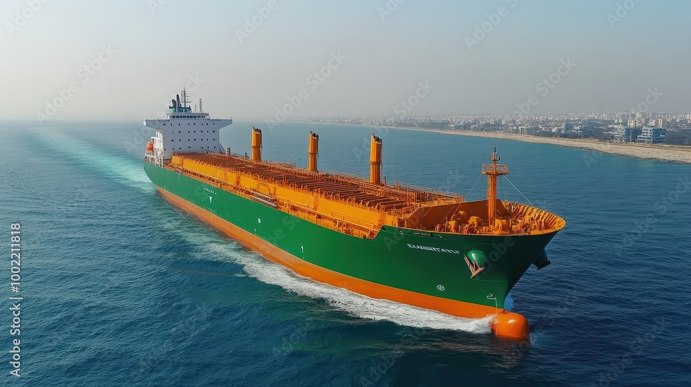 Aerial View of an Industrial Cargo Ship at Sea Aerial View of an Industrial Cargo Ship at Sea