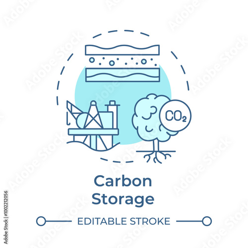 Carbon storage soft blue concept icon. Greenhouse gas capture, management. Ecology preservation. Round shape line illustration. Abstract idea. Graphic design. Easy to use infographic, presentation