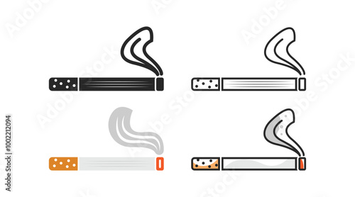 Cigarette Icon Set with smoke, Tobacco, vector design illustration