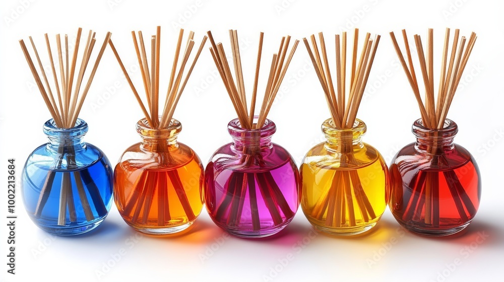 Aromatic reed diffusers in colorful glass bottles Aromatic reed diffusers in colorful glass bottles