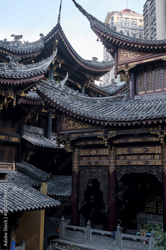Beautiful Buddhist temple in China with ancient tiled roofs Beautiful Buddhist temple in China with ancient tiled roofs