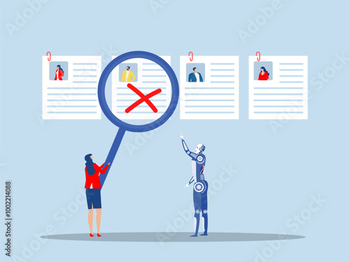 layoff staff,Robots replace people businesswoman HR choose redundancy employee.job loss in recession, economic recession,dismiss redundant staff