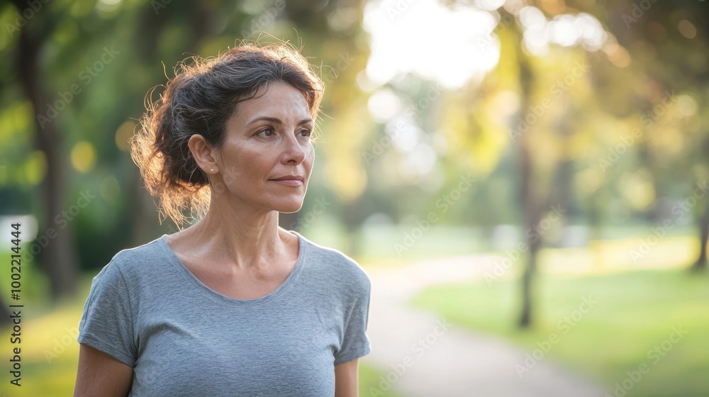 A woman is seen walking in a park, regaining her strength after an extended illness, with a determined expression. A woman is seen walking in a park, regaining her strength after an extended illness, with a determined expression.