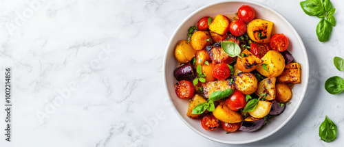 Holiday Table Vegetable Medley, vibrant array of seasonal vegetables arranged elegantly, enhancing festive dining experience with color and freshness